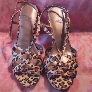9B Impo Animal Print & Cork Heeled Sandals